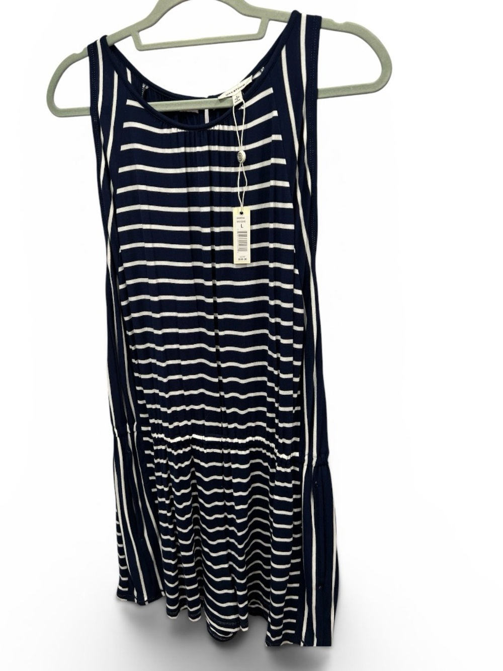 Max Studio Navy and White Striped Sleeveless  Romper NWT Rayon Pockets